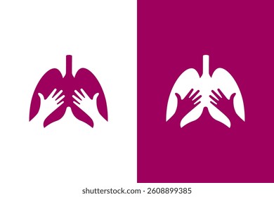 Human lungs and hands logo combination. Unique organ and embrace logotype design template.