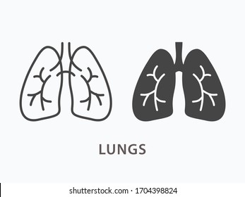 Icono de pulmones humanos. Ilustración vectorial negra aislada en blanco.