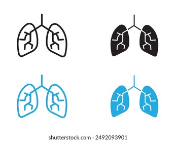 Icono de pulmones humanos con contorno de Vector blanco y negro