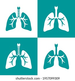 Human lungs icon set in flat and minimalist style. Lungs silhouette symbol design. Pictogram or logo of human internal organ for pulmonary clinic and health care concept. Vector illustration.