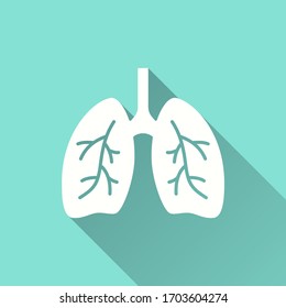 Human lungs icon. Simple illustration with long shadow isolated for graphic and web design.