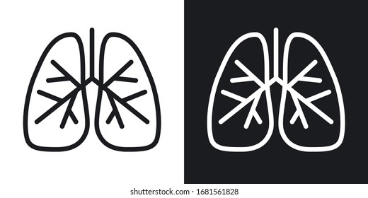 Icono de pulmones humanos. Ilustración vectorial simple de dos tonos sobre fondo blanco y negro