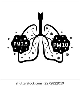 Human lungs Icon. Warning sign PM2.5 dust and Pm 10. Air pollution source. Industrial outdoor fog town pollution or city dust danger. Vector EPS10 illustration.