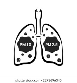 Symbol für menschliche Lungen. Warnschild PM2.5 Staub und PM10. Luftschadstoffquelle. Industrieller Nebelnebel in der Stadt oder Gefahr von Staub in der Stadt. Vektorgrafik EPS10.