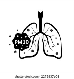 Human lungs Icon. Warning sign PM10 dust. Air pollution source. Industrial outdoor fog town pollution or city dust danger. Vector EPS10 illustration.