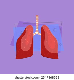 Ilustração de pulmões humanos. Respiração, ar, órgão. Conceito de medicamento. Ilustração vetorial pode ser usada para hospital, laboratório, faculdades de medicina e universidades, estudos de anatomia