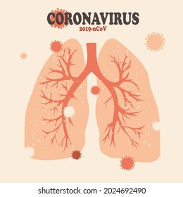 Human lungs are infected with a virus. Modern concepts of respiratory tract infections around the world in pastel shades of pink. Vector.