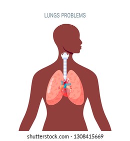 Human lungs inside of female black body. Vector illustration in flat style for medical atlases, articles, educational textbooks etc.