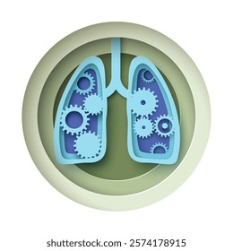 Human lungs internal organ work process paper cut craft vector illustration