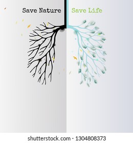 Human lungs. Isolated vector illustration of  environmentally friendly planet. Concept illustration for environment care
