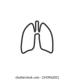 Human lungs line icon on white background. Vector thin pictogram of human internal organ, outline illustration for pulmonary clinic.