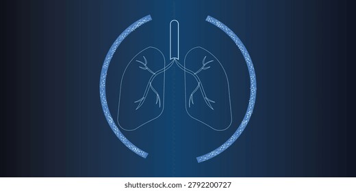 Human lungs line icon on dark blue medical background, respiratory system health care, pulmonary disease prevention and breathing treatment concept

