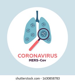 Human lungs and magnifying glass searching for virus. Wuhan coronavirus 2019-nCov novel coronavirus pneumonia alert. Isolated flat vector illustration