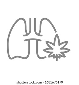 Menschliche Lungen mit Marihuana-Blattlinie Symbol. Rauchen von Cannabis, Behandlungssymbol