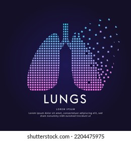 Human lungs medical structure. Pixel art Vector logo lungs color silhouette on a dark background. Lungs care logo vector template suitable for organization, company, or community. EPS 10