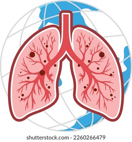 Human lungs on earth globe illustration
