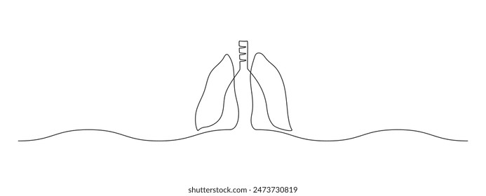 Human Lungs in one continuous line drawing. Internal organ in simple linear style. Awareness concept about asthma disease and tuberculosis in editable stroke. Doodle outline vector illustration