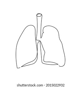 Human lungs one line art. Continuous line drawing of human, internal, organs, lungs, bronchi, trachea, alveoli, bronchioles.