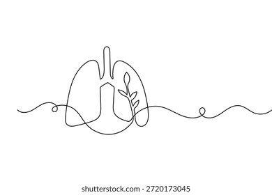 Pulmones humanos una línea de dibujo de arte con esquema minimalista para el concepto médico y de salud