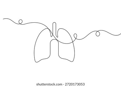 Human lungs one line art drawing with minimalist outline for medical and health concept