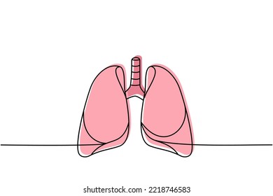 Human lungs one line colored continuous drawing. Human organ continuous colorful one line illustration. Vector minimalist linear illustration.