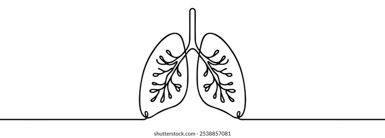 Human lungs one line continuous drawing. Human organ continuous one line illustration. Vector linear illustration.