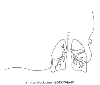 Human lungs organ outline drawing illustration. one continuous line drawing of lungs.