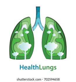 Human lungs paper cut of natural concept. vector illustration.