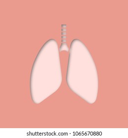 Human lungs paper cut out icon. Respiratory system anatomy. Vector silhouette isolated illustration