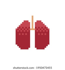 Human lungs pixel art icon. isolated vector illustration. Design stickers, logo, app, anatomy, science, medicine, education. 8-bit.
