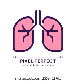 Human lungs pixel perfect RGB color icon. Respiratory system checkup. Pulmonary tests. Medical checkup. Isolated vector illustration. Simple filled line drawing. Editable stroke. Poppins font used