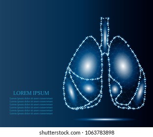 Human lungs in polygonal low poly with triangles style. Lungs of healthy person. Abstract technology vector illustration with polygon, line, connecting dots,  isolated on blue background.