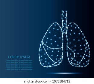 Human lungs in polygonal low poly with triangles style. Lungs of healthy person. Abstract technology vector illustration with polygon, line, connecting dots,  isolated on blue background.