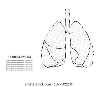 Human lungs in polygonal low poly with triangles style. Lungs of healthy person. Abstract technology vector illustration with polygon, line, connecting dots,  isolated on white background.