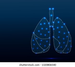 Human lungs in polygonal low poly with triangles style. Lungs of healthy person. Abstract technology vector illustration with polygon, line, connecting dots,  isolated on blue background.