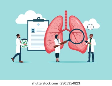 Human lungs, respiratory system. Respiratory system examination and treatment. Anatomy, medicine concept. Healthcare. Vector illustration. 