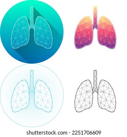 Human Lungs Respiratory System Medical Human Organ Logo Icon Minimalistic Triangulated Polygonal Low Poly, Line Art Long Shadow Isolated on White Background