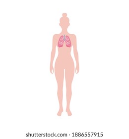 Human lungs sign on female figure shape, vector illustration isolated on white background. Medical anatomical infographic element on respiratory system structure topic.
