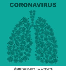 Human lungs silhouette with coronavirus organisms isolated on blue background