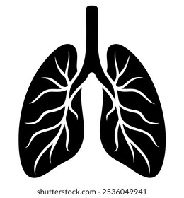 Silhouette-Symbol der menschlichen Lunge auf weißem Hintergrund, Kontur-Umrisszeichnung des Organvektors der menschlichen Lunge, Lungenlinien-Symbol, Lunge schwarz, einzelne Vektorgrafik des Symbols.