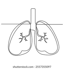 Human lungs single line art, continuous one line drawing of  Isolated outline vector icon 