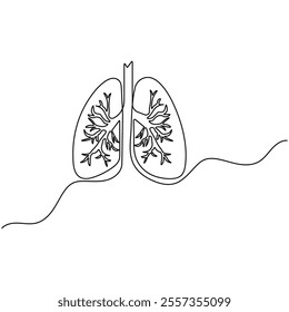 Human lungs single line art, continuous one line drawing of  Isolated outline vector icon 