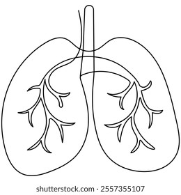 Human lungs single line art, continuous one line drawing of  Isolated outline vector icon 