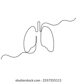 Human lungs single line art, continuous one line drawing of  Isolated outline vector icon 