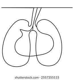 Human lungs single line art, continuous one line drawing of  Isolated outline vector icon 