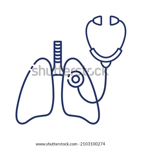Human lungs and stethoscope outline icon. Diagnosis of pulmonary diseases.  Collection of stylish icons on the theme of medical tools, drugs and healthcare diagnostics. Vector monochrome illustration.