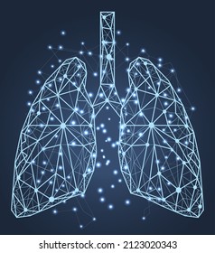 Human lungs surgery operation low poly. Medicine, disease, drug treatment, painful area. Polygonal human lungs with area of pain. Organ of human respiratory system. Bronchitis, pneumonia diagnostics