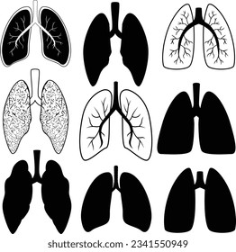 Ilustración vectorial de pulmones humanos. Pulmones blancos y negros
