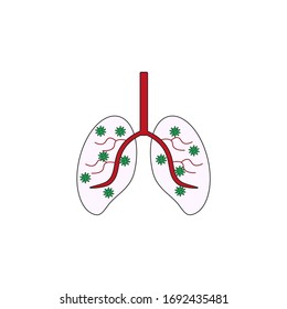 human lungs with virus on white background