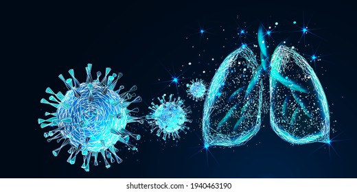 Pulmones humanos. Virus, enfermedad de Sars, coronavirus en el pulmón. El coronavirus causa la enfermedad grave del SARS (Síndrome respiratorio agudo grave). Estilo de armazón de polietileno bajo. Vector